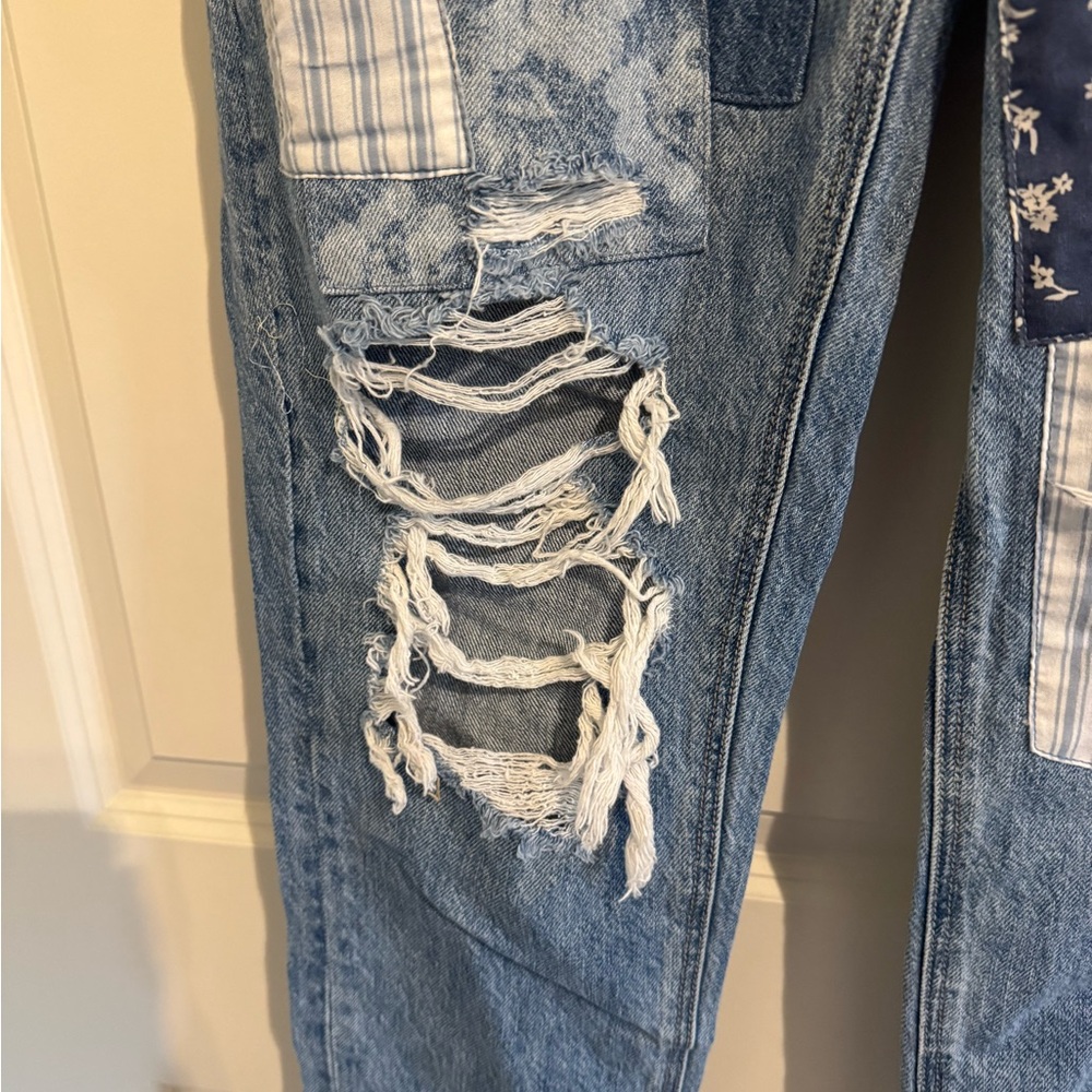 American Eagle Patchwork Denim Mom Jeans - image 2